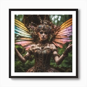 Steampunk Rainbow Mossy Winged Forrest Fairy Witch Art Print