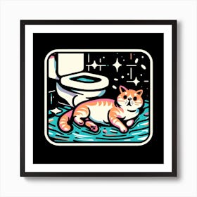 Cat In The Toilet 5 Art Print