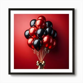 Black And Red Balloons On Red Background Art Print