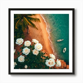 White Roses On The Beach3 Art Print