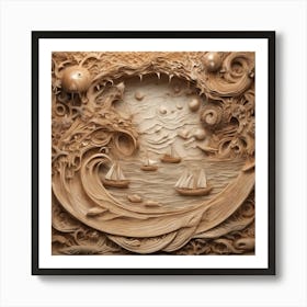 375292 Wooden Sculpture Of A Seascape, With Waves, Boats, Xl 1024 V1 0 Art Print