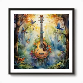 Watercolor Style Banjo Imbued With Magic Suspended In Midair Surrounded By The Dense Whimsy Of An (1) Poster