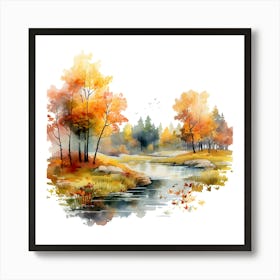 Watercolor Autumn Landscape 11 Art Print