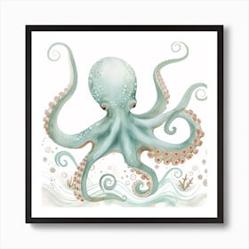 Storybook Style Octopus With Waves 4 Art Print