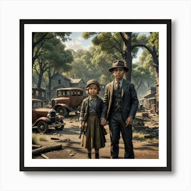 Bonnie and Clyde as children Art Print