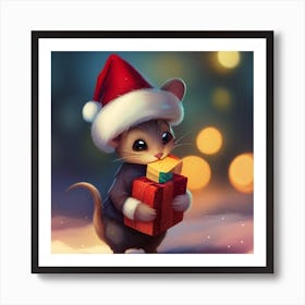 Adorable Christmas Mouse Art Print
