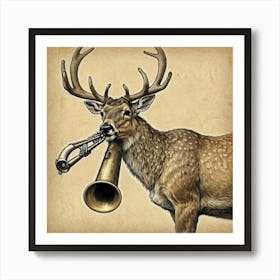 Deer With Trumpet 1 Art Print