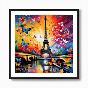 Butterflies On The Eiffel Tower Art Print