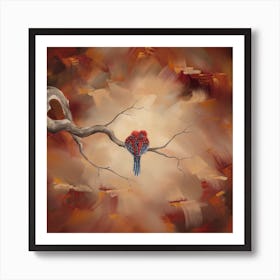 Lovebirds On A Branch Art Print