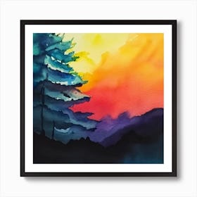 Watercolor Of Pine Trees Art Print