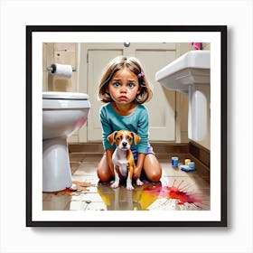 Little Girl With Dog 1 Art Print