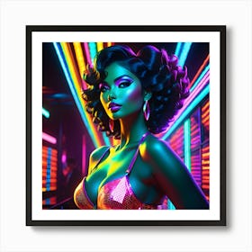 Neon Nights: A Gorgeous Woman in the Heartbeat of Disco 54 Art Print