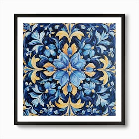 Blue And Yellow Floral Painting Art Art Print