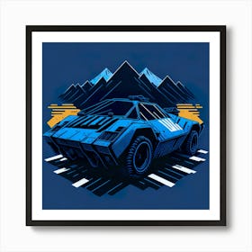 Car Blue Artwork Of Graphic Design Flat (134) Art Print