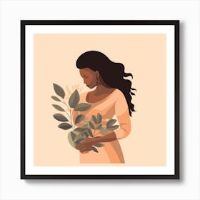 Black Woman Holding A Bouquet Of Flowers Art Print