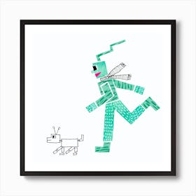 Running Robot And Dog Art Print