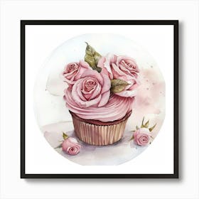 Pink Roses Watercolor Sophisticated Cupcake Art Print