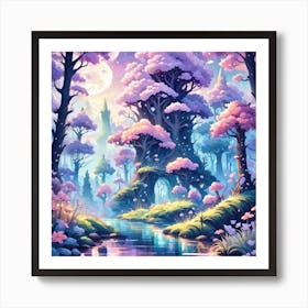 A Fantasy Forest With Twinkling Stars In Pastel Tone Square Composition 181 Art Print