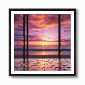 Vivid Colorful Sunset Viewed Through Beautiful Crystal Glass Window, Close Up, Award Winning Photo Art Print