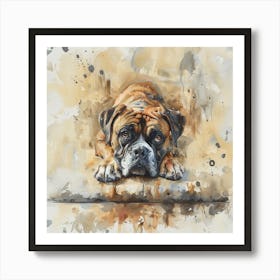  Bull Dog watercolour falling asleep  Art Print