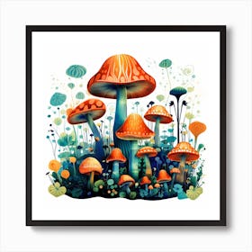 Mushrooms And Flowers 32 Art Print