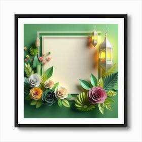 Frame With Flowers And Lantern 7 Art Print