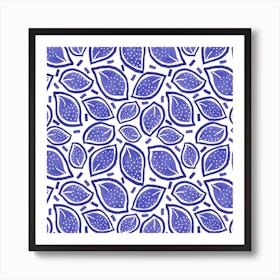 Navy Blue Scattered Leaves Polka Dot Art Print