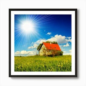 Firefly House, Sun, Cloud, Flower, Meadow, Nature, Landscape, Serene, Peaceful, Sunny, Vibrant, Sky, (11) Art Print