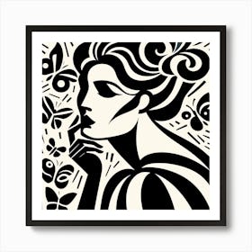 Strong and Dramatic Portrait with Butterflies Black & White Art Print