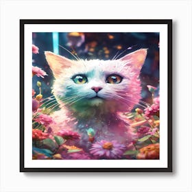 Cat In Flowers 1 Art Print