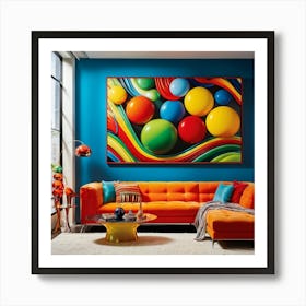 Abstract Modern Wall With Flowing Stripes Vibrant Signal Colors Of Red Green Blue Yellow Featur Art Print