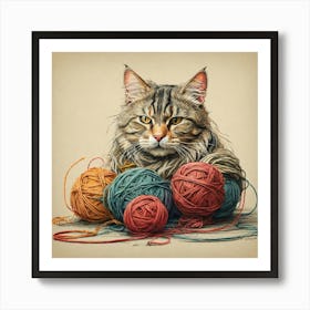 Cat With Yarn Canvas Print Art Print