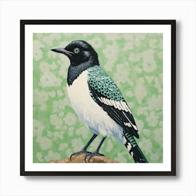 Ohara Koson Inspired Bird Painting Magpie 2 Square Art Print