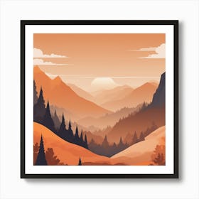 Misty mountains background in orange tone 1 Art Print