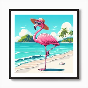 Pink Flamingo On The Beach Art Print