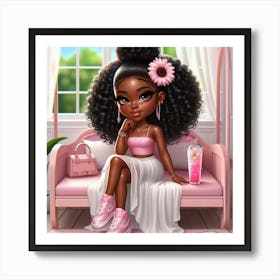 Afro Girl in pink Art Print