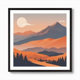 Misty mountains background in orange tone 20 Art Print