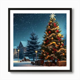 Christmas Tree At Night Art Print