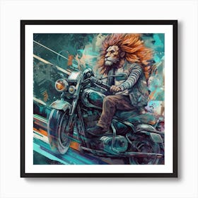 Lion On A Motorcycle Art Print