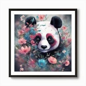 Panda Bear With Flowers Art Print