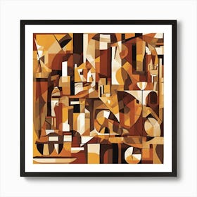 Ancient Village Fragmented Cubism Style Art Print