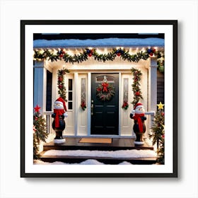 Front Porch With Christmas Decorations Art Print