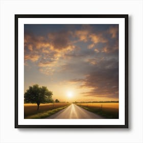 Empty Road At Sunset Art Print