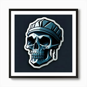 Skull Sticker With A Cap Silver (107) 1 Art Print