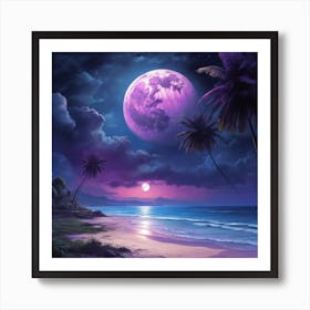 Full Moon At The Beach Art Print