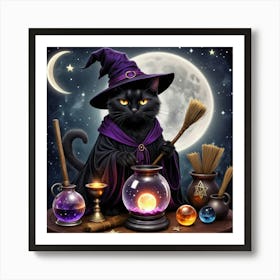 Witch With Broomstick Art Print