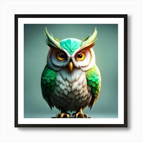 Owl With Green Eyes Art Print