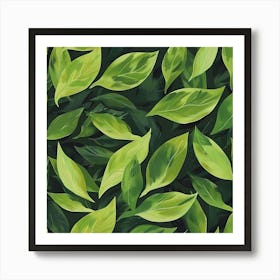 Seamless Pattern Of Green Leaves 2 Art Print