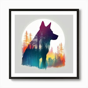 Silhouette of wolf Art Print