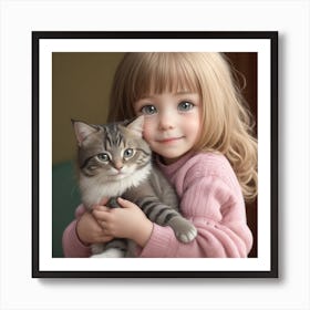 Little Girl With Cat Art Print